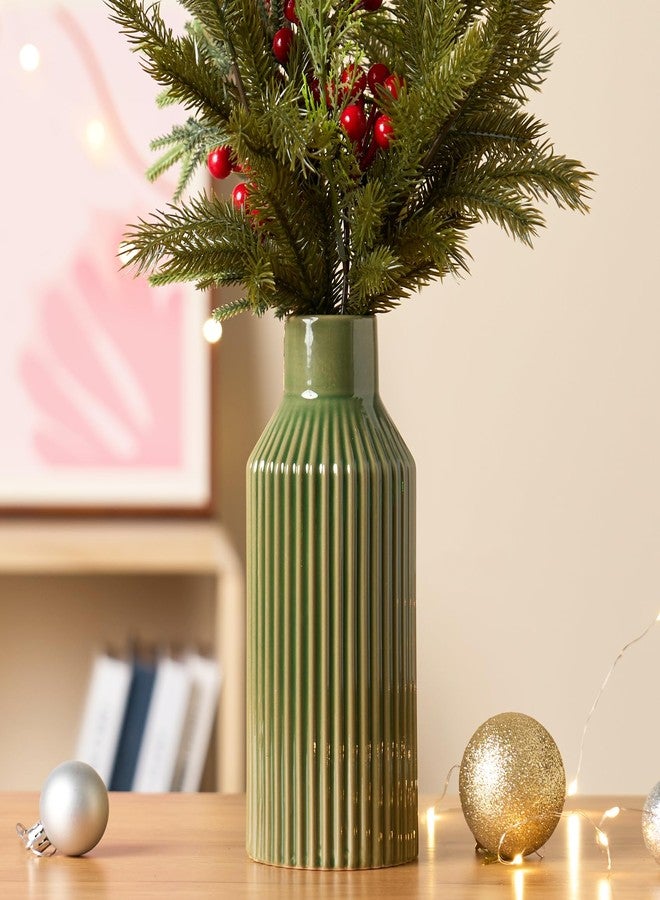 STHIE Green Ceramic Flower Vase, Minimalist Home Decoration, 8 Inch Small Pampas Grass Vases for Kitchen, Bedroom, Office, Living Room, Bathroom, Shelf Centerpiece Table - Image 1